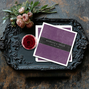 Gothic Black Raven & Black Roses Purple Wedding Napkins