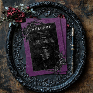 Gothic Black Raven & Black Roses Purple Wedding Program