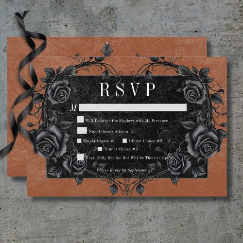 Gothic Black Raven  Black Roses Rust Dinner RSVP Card