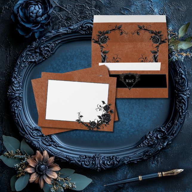 Gothic Black Raven & Black Roses Rust Wedding Envelope (Creator Uploaded)