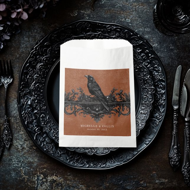 Gothic Black Raven & Black Roses Rust Wedding Favor Bag (Creator Uploaded)