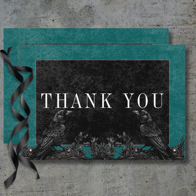 Gothic Black Raven & Black Roses Teal Details Thank You Card (Gothic Black Raven & Black Roses Teal Details Thank You Card)