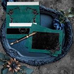 Gothic Black Raven & Black Roses Teal Wedding Envelope<br><div class="desc">Transport your guests to a world of dark, enchanting elegance with our vintage gothic wedding invitation envelope. The deep, aged distressed teal green background sets the stage for a striking contrast. The front text area is adorned with an intertwining vine of black roses, which adds a touch of dramatic allure....</div>