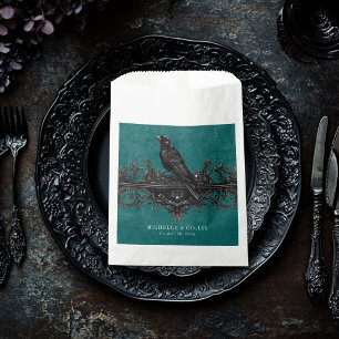 Gothic Black Raven & Black Roses Teal Wedding Favor Bag