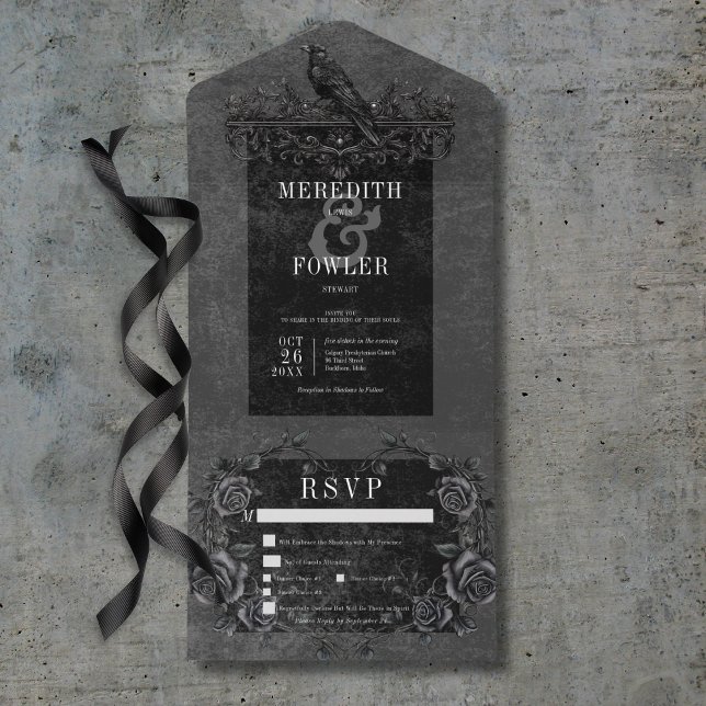 Gothic Black Raven & Black Roses Three Dinner All In One Invitation (Gothic Black Raven & Black Roses Three Dinner All In One Invitation)