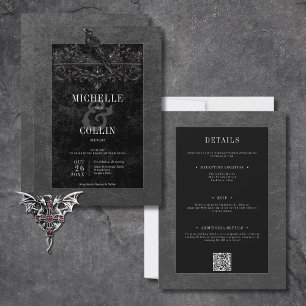 Gothic Black Raven & Black Roses Two Sided Invitation