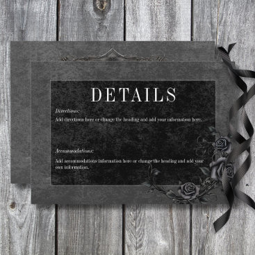 Gothic Black Raven & Black Roses Wedding Details Enclosure Card