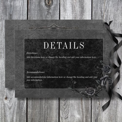 Gothic Black Raven  Black Roses Wedding Details Enclosure Card