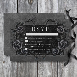 Gothic Black Raven & Black Roses Wedding Dinner RSVP Card