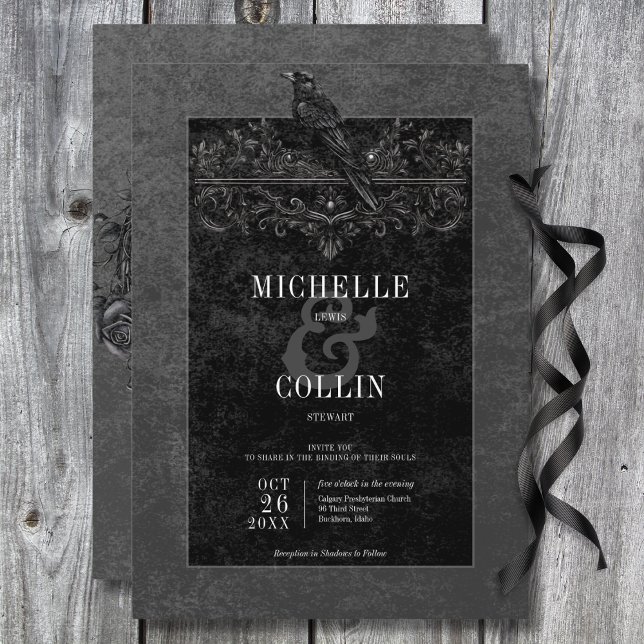 Gothic Black Raven & Black Roses Wedding Invitation (Gothic Black Raven & Black Roses Wedding Invitation)