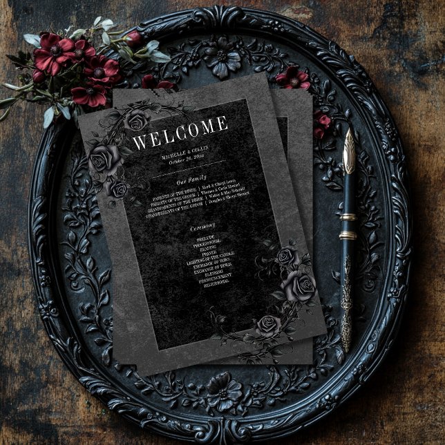 Gothic Black Raven & Black Roses Wedding Program (Creator Uploaded)