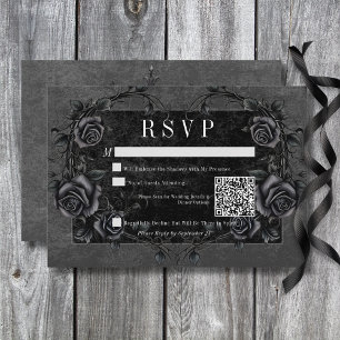 Gothic Black Raven & Black Roses Wedding QR Code RSVP Card