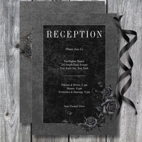 Gothic Black Raven  Black Roses Wedding Reception Enclosure Card