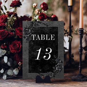 Gothic Black Raven & Black Roses Wedding Table Number