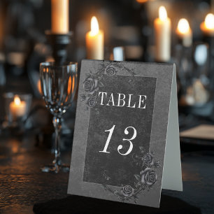Gothic Black Raven & Black Roses Wedding Table Tent