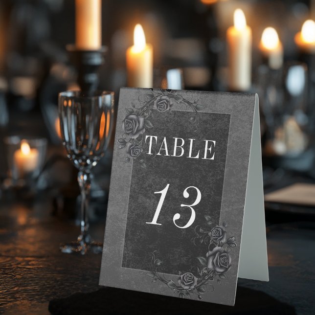 Gothic Black Raven & Black Roses Wedding Table Tent (Creator Uploaded)