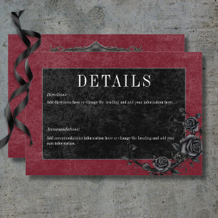 Gothic Black Raven & Black Roses Wine Details Enclosure Card