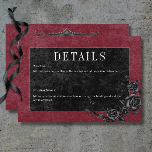 Gothic Black Raven  Black Roses Wine Details Enclosure Card