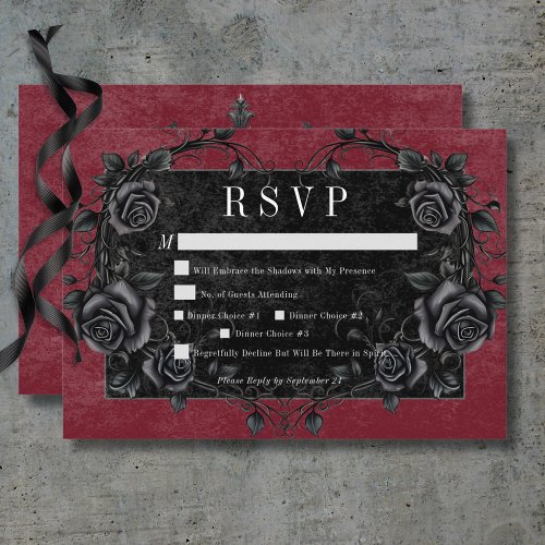 Gothic Black Raven  Black Roses Wine Dinner RSVP Card