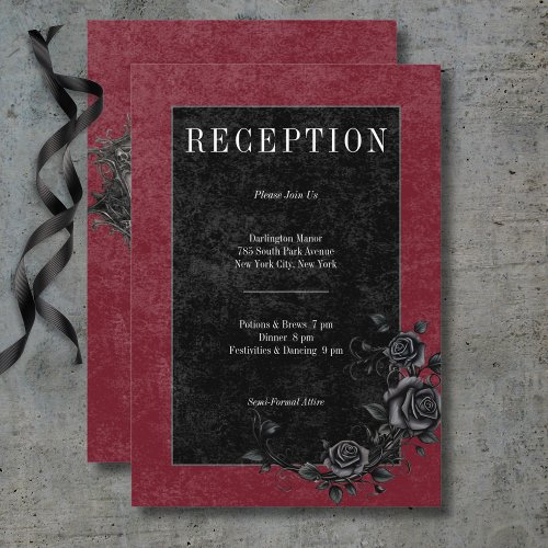Gothic Black Raven  Black Roses Wine Reception Enclosure Card