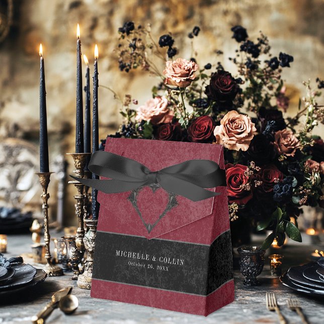 Gothic Black Raven & Black Roses Wine Wedding Favor Boxes (Creator Uploaded)
