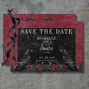 Gothic Black Raven & Black Roses Wine Wedding Save The Date