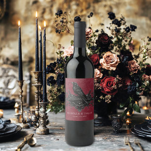 Gothic Black Raven & Black Roses Wine Wedding Wine Label