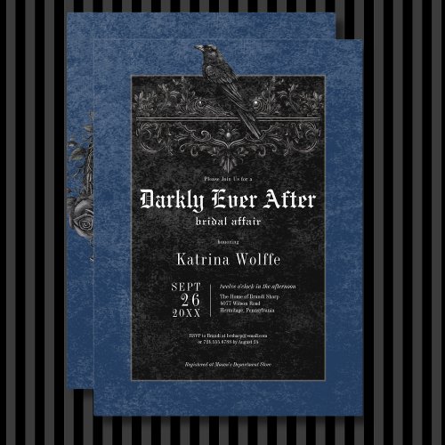 Gothic Black Raven  Roses Blue Bridal Shower Invitation