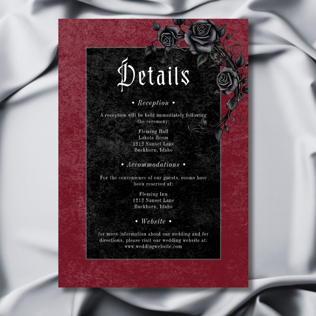 Gothic Black Raven Roses Burgundy Wedding Details Enclosure Card (Gothic Black Raven Roses Burgundy Wedding Details Enclosure Card)