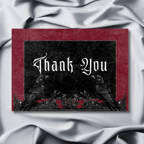 Gothic Black Raven & Roses Burgundy Wedding Thank You Card