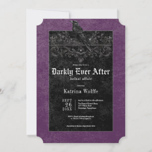 Gothic Black Raven & Roses Purple Bridal Shower Invitation