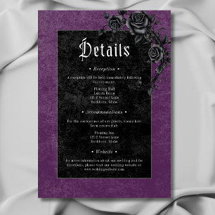 Gothic Black Raven Roses Purple Wedding Details Enclosure Card