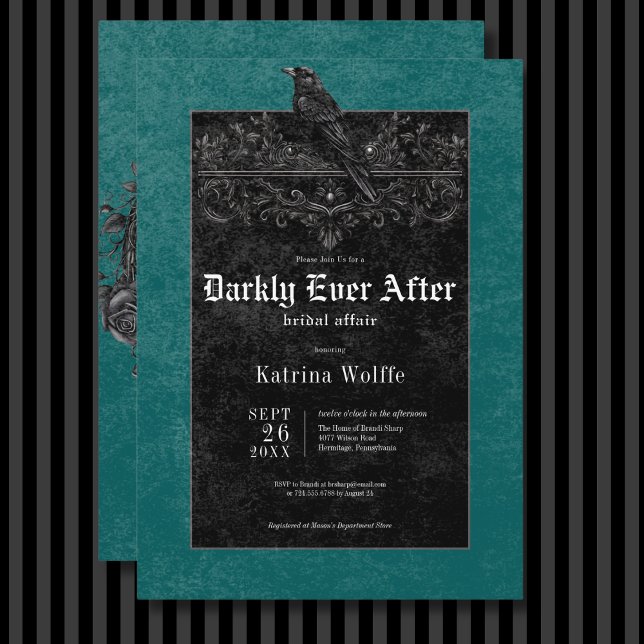Gothic Black Raven & Roses Teal Bridal Shower Invitation (Gothic Black Raven & Roses Teal Bridal Shower Invitation)