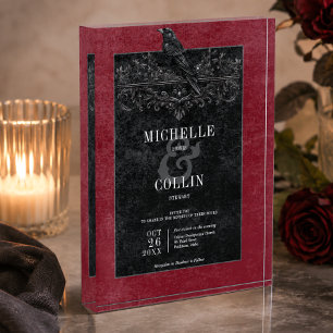 Gothic Black Raven Roses Wine Wedding Keepsake Photo Block
