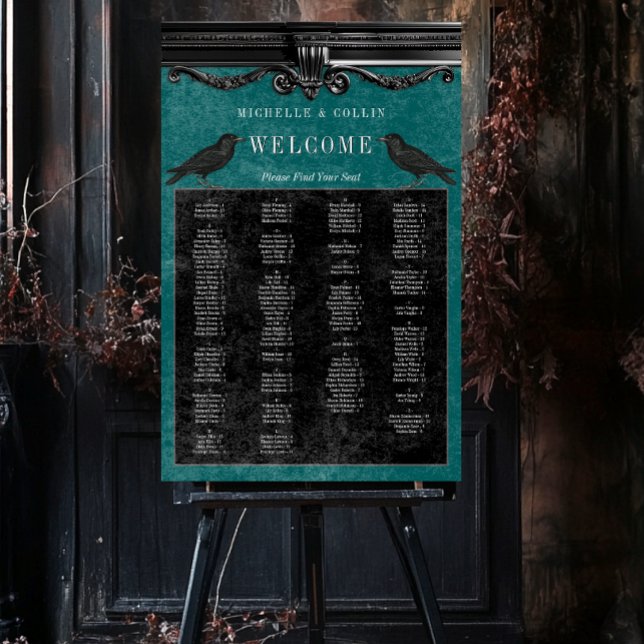 Gothic Black Raven & Teal Wedding Seating Chart Foam Board (Creator Uploaded)