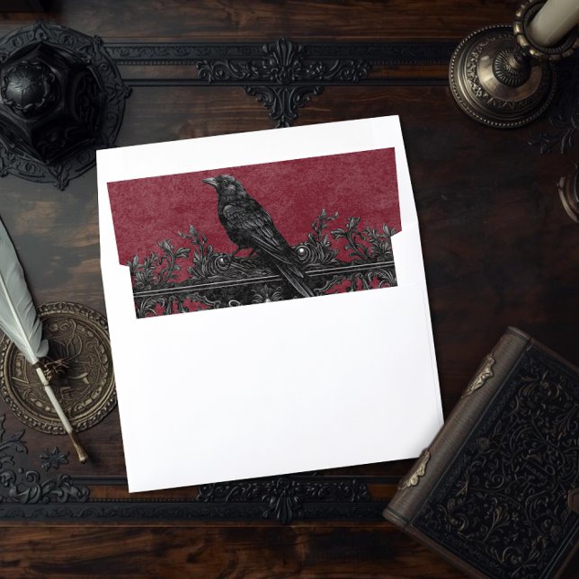 Gothic Black Raven Wine Darkly Ever After Wedding Envelope Liner (Creator Uploaded)