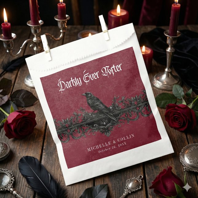 Gothic Black Raven Wine Darkly Ever After Wedding Favor Bag (Creator Uploaded)