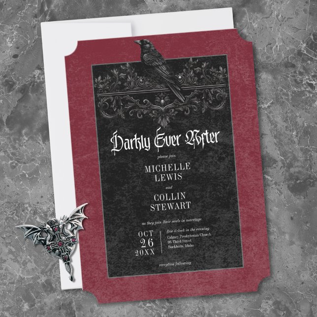 Gothic Black Raven Wine Darkly Ever After Wedding Invitation (Gothic Black Raven Wine Darkly Ever After Wedding Invitation)