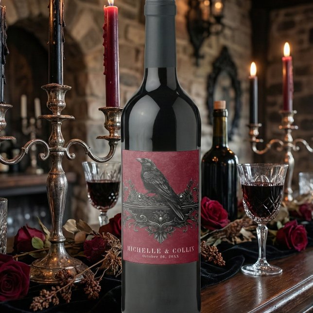 Gothic Black Raven Wine Darkly Ever After Wedding Label (Creator Uploaded)