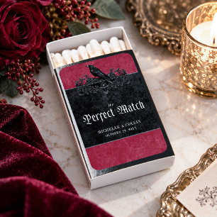 Gothic Black Raven Wine Darkly Ever After Wedding Matchboxes