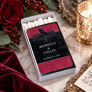 Gothic Black Raven Wine Darkly Ever After Wedding Matchboxes