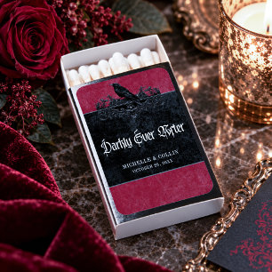 Gothic Black Raven Wine Darkly Ever After Wedding Matchboxes