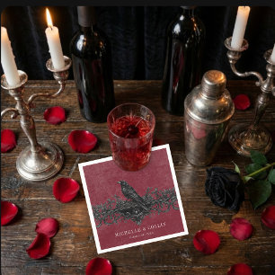 Gothic Black Raven Wine Darkly Ever After Wedding Napkins
