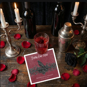 Gothic Black Raven Wine Darkly Ever After Wedding Napkins