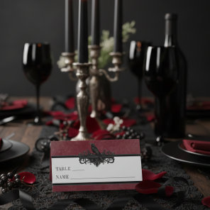 Gothic Black Raven Wine Darkly Ever After Wedding Place Card