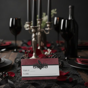 Gothic Black Raven Wine Darkly Ever After Wedding Place Card