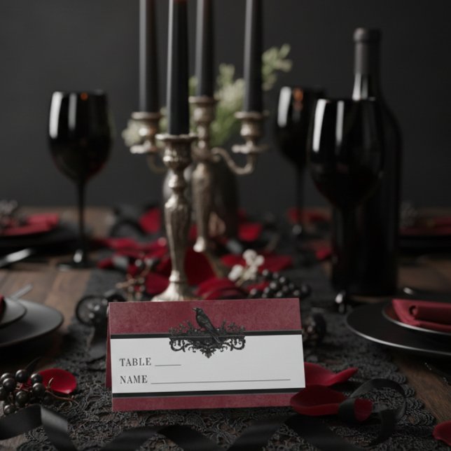 Gothic Black Raven Wine Darkly Ever After Wedding Place Card (Creator Uploaded)