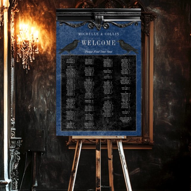 Gothic Black Ravens & Blue Wedding Seating Chart Foam Board (Creator Uploaded)