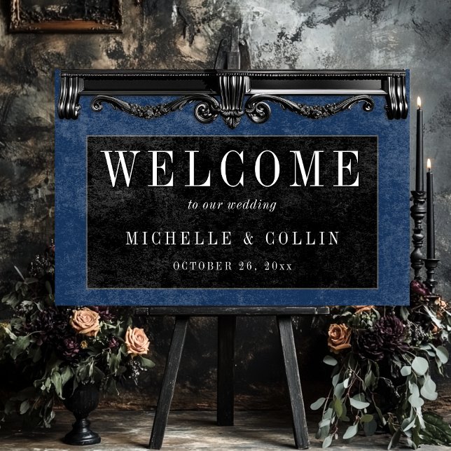 Gothic Black Ravens & Blue Welcome Wedding Foam Board (Gothic Black Ravens & Gold Welcome Wedding Foam Board)