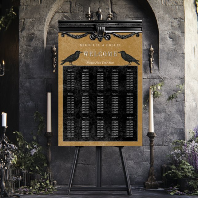Gothic Black Ravens & Gold Wedding Seating Chart Foam Board (Creator Uploaded)